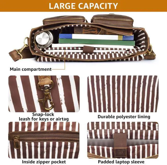 Alt view image 2 of 5 - LEATHER VILLAGE Rustic Leather Messenger Bag  Handmade 16 Laptop Satchel Briefcase for Men & Women  Vintage Crossbody Shoulder Bag for Work, Office, Travel with Padded Compartment  Brown