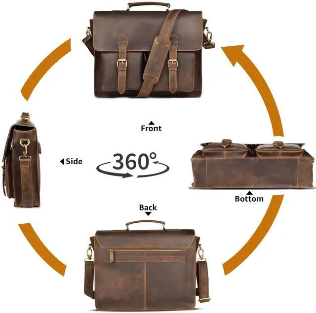 Alt view image 5 of 5 - LEATHER VILLAGE Rustic Leather Messenger Bag  Handmade 16 Laptop Satchel Briefcase for Men & Women  Vintage Crossbody Shoulder Bag for Work, Office, Travel with Padded Compartment  Brown