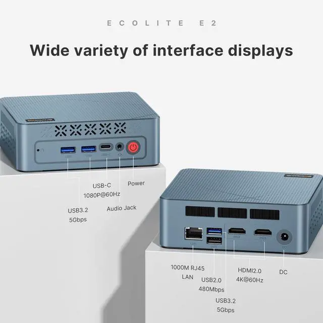 Alt view image 5 of 5 - BOSGAME E2 Mini PC with AMD Ryzen 5 3550H, 16GB RAM 512GB NVMe SSD, Triple Displays via USB-C & Dual HDMI, Gigabit Ethernet, Compact Desktop Computer for Business, Office & School
