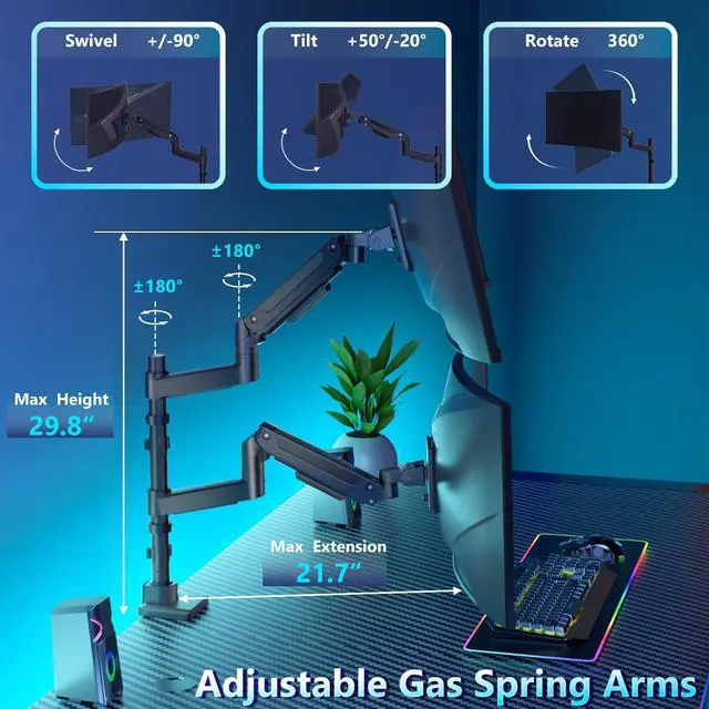 Alt view image 3 of 5 - WALI Dual Monitor Mount for Ultrawide Heavy Duty Curved Monitor Stacking, Dual Monitor Arm Fits 17-49 Inch for Ultrawide Screens up to 44lbs, 49 inch Monitor Arm, Black