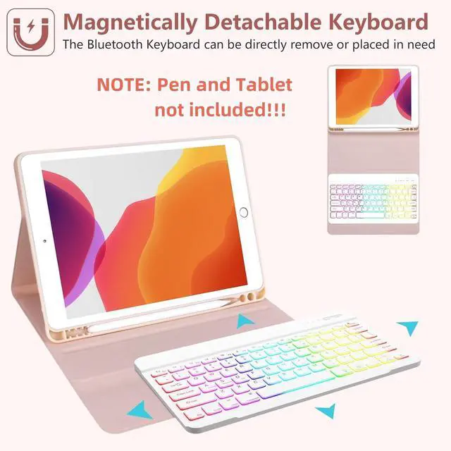 Alt view image 3 of 5 - NUWONAYA Keyboard Case for Amazon Fire HD 10/10 Plus 10.1 inch 2021/2023(11/13th Generation), Slim 7 Color Rainbow Backlight Detachable Magnetic Keyboard Cover with Pencil Holder (Purple+White)