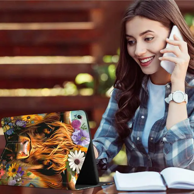 Alt view image 2 of 5 - RWUTYTIUL for Amazon Fire HD 10 & 10 Plus Tablet Case 10.1"(13th Generation, 2023 Release), Multi-Angle Viewing Shockproof Smart Protective Case with Auto Wake/Sleep, Flower Cow