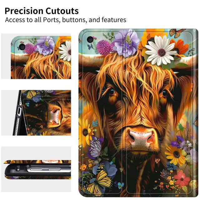 Alt view image 4 of 5 - RWUTYTIUL for Amazon Fire HD 10 & 10 Plus Tablet Case 10.1"(13th Generation, 2023 Release), Multi-Angle Viewing Shockproof Smart Protective Case with Auto Wake/Sleep, Flower Cow