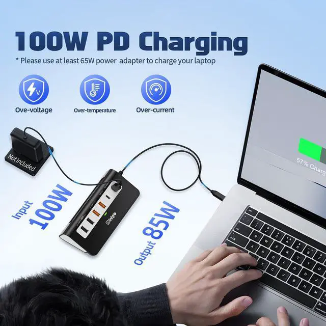 Alt view image 5 of 5 - intpw USB C Hub 10Gbps, 9-in-1 USB C Docking station with 4K@60Hz HDMI, Type-C & 2 Type-A 3.2, 2 USB-A 2.0, PD 100W, SD/TF Port, Black Aluminum USB Hub for Laptop, iPhone 16/15 Series, MacBook Air/Pro