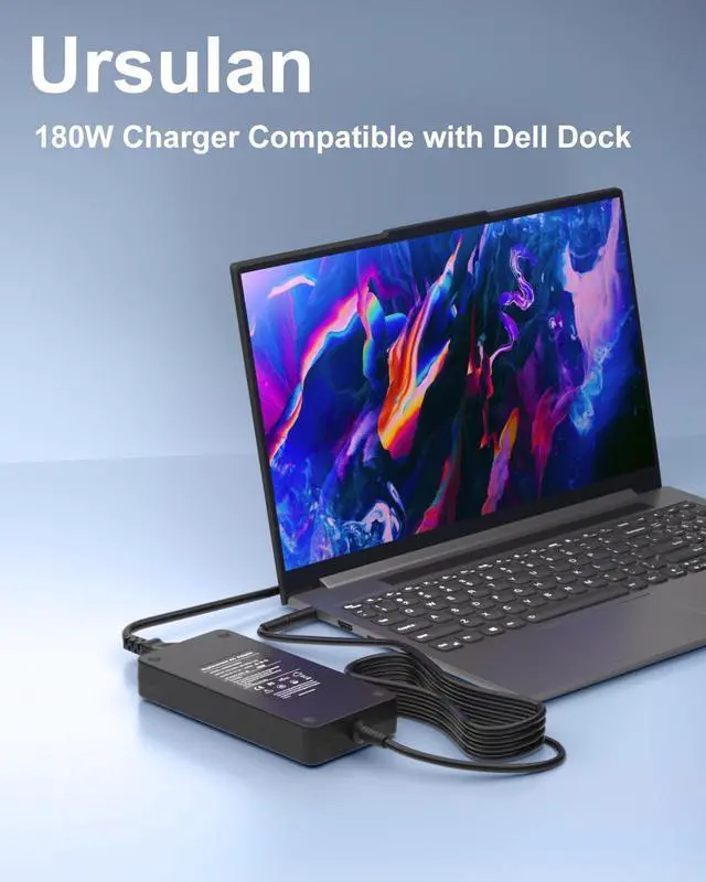 Alt view image 3 of 5 - Ursulan 180W Charger Compatible with Dell Dock WD19 WD19S WD19TBS WD19TB WD15 SD25 WD22TB4 D6000 TB15 TB16 TB18DC K16A K17A001 SD25TB4 Universal Docking Station Power Adapter Cord