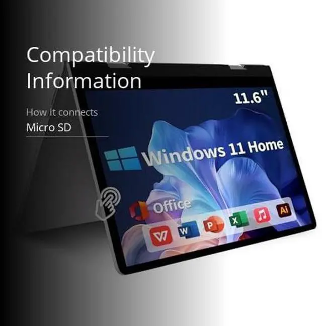 Alt view image 3 of 5 - Elepad 2 in 1 Laptop Computers Windows 11, 11.6 inch Touchscreen Laptop Tablet, 4GB RAM 256 GB SSD, HDMI Type-C 2.4G/5G WiFi BT SD Slot 3.5mm Jack 5000mAh for Work Education Entertainment