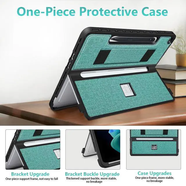 Alt view image 4 of 5 - SSS·GRGB Protective Case for Microsoft Surface Pro 12 inch 2025 | Fall-Resistant Cover with Hand Strap | Compatible with Built-in Kickstand & Magnetic Slim Pen Storage & Type Cover Keyboard | Cyan