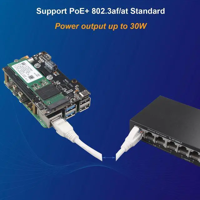 Alt view image 3 of 5 - ZDE ZP581 PoE+ HAT PCIe to M.2 Key M NVMe SSD Adapter Board Power Over Ethernet with Onboard Cooling Fan for Raspberry Pi 5 Support 802.3af/at Network Standard M.2 NVMe SSD 2230 2242 2280