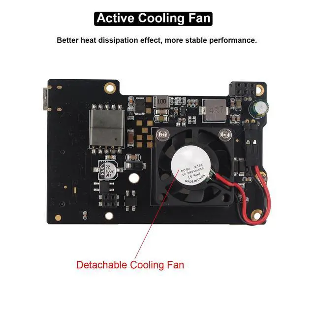 Alt view image 5 of 5 - ZDE ZP581 PoE+ HAT PCIe to M.2 Key M NVMe SSD Adapter Board Power Over Ethernet with Onboard Cooling Fan for Raspberry Pi 5 Support 802.3af/at Network Standard M.2 NVMe SSD 2230 2242 2280