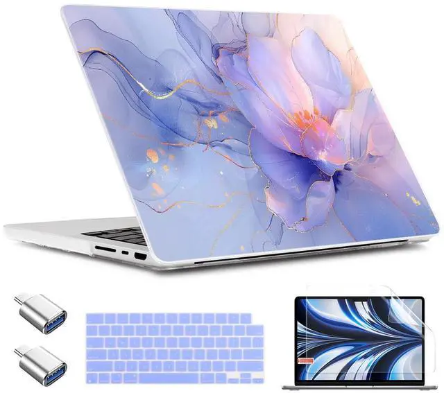 Main image of TWOLSKOO for MacBook Pro 14 inch Case M5 M4 M3 M2 M1 Pro Max Chip (2026-2021), Plastic Hard Shell & Keyboard Cover & Type C Adapter & Screen Protector, Blue Marble