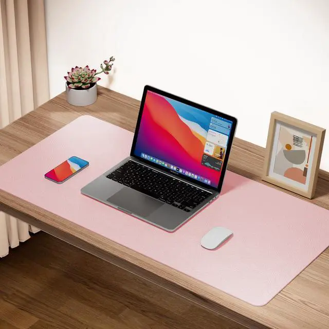 Alt view image 3 of 5 - Boutilon Leather Desk Pad Protector,Non-Slip Mouse Pad,Laptop Desk Pad,Office Mouse Mat,Waterproof Leather Desk Blotter,Desk Writing Pad for Office and Home (XXL-Light Pink,47.2"x 17")