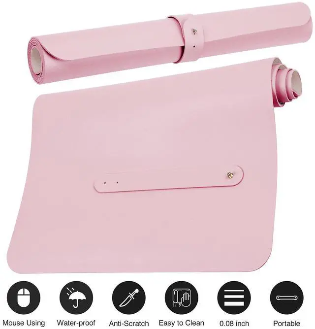 Alt view image 4 of 5 - Boutilon Leather Desk Pad Protector,Non-Slip Mouse Pad,Laptop Desk Pad,Office Mouse Mat,Waterproof Leather Desk Blotter,Desk Writing Pad for Office and Home (XXL-Light Pink,47.2"x 17")