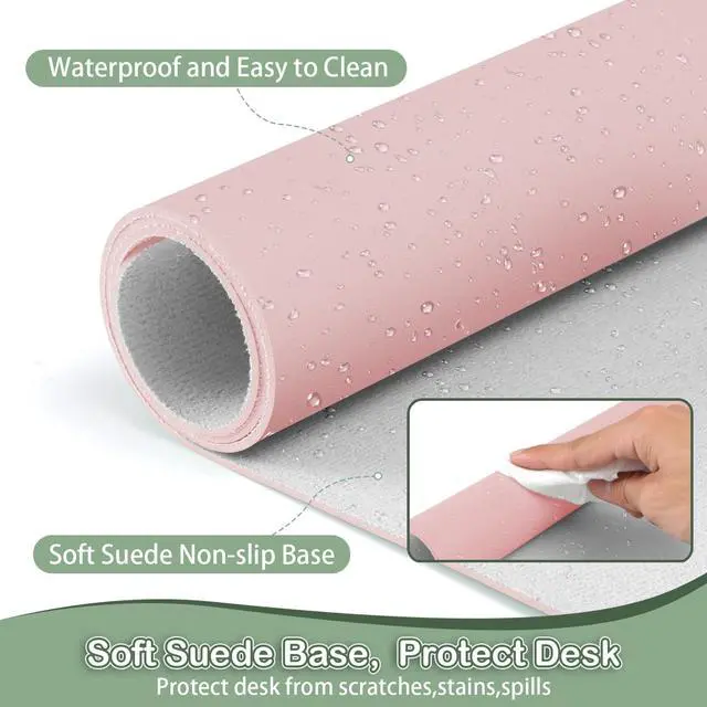 Alt view image 5 of 5 - Boutilon Leather Desk Pad Protector,Non-Slip Mouse Pad,Laptop Desk Pad,Office Mouse Mat,Waterproof Leather Desk Blotter,Desk Writing Pad for Office and Home (XXL-Light Pink,47.2"x 17")