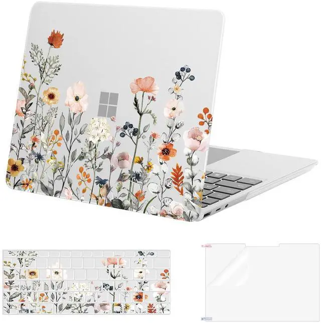 Main image of MOSISO Case Only Compatible with Microsoft Surface Laptop Go 3/2/1 12.4 inch 2023 2022 2020 Release (models: 2013 & 1943), Plastic Garden Flowers Hard Shell&Keyboard Cover&Screen Protector,Transparent
