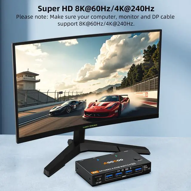 Alt view image 3 of 5 - DP KVM Switch 1 Monitors 2 Computers, 8K@60Hz/4K@240Hz KVM Switch for 2 PC Sharing 1 Monitors, Keyboard, Mouse, with USB3.0 Cables, Wired Controller and Power Adapter