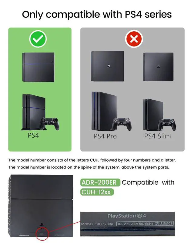 Alt view image 2 of 5 - LHM for PS4 Power Supply Replacement ADP-200ER/N14-200P1A with Power Cord, for CUH-12xx Series Host Source Replacement(4 pin) with Repair Tools and Manual