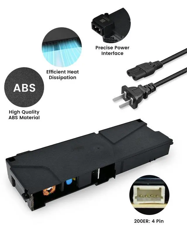Alt view image 4 of 5 - LHM for PS4 Power Supply Replacement ADP-200ER/N14-200P1A with Power Cord, for CUH-12xx Series Host Source Replacement(4 pin) with Repair Tools and Manual