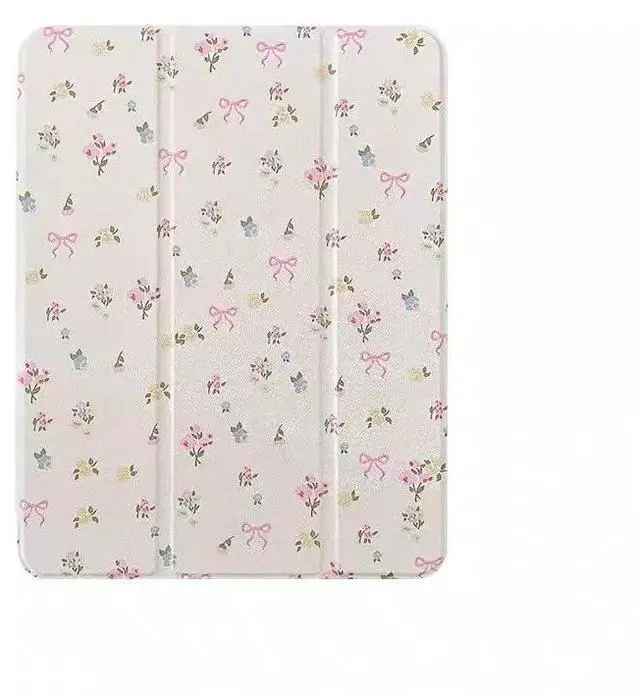 Main image of Triple Adjustable Kickstand Hard Folio Case for Apple Tablet Cream White Pink Bow Flowers Floral Refreshing Chic Delicate Cute Lovely Cartoon Girls Kids (for iPad Air 10.9-Inch 5th Generation 2022)