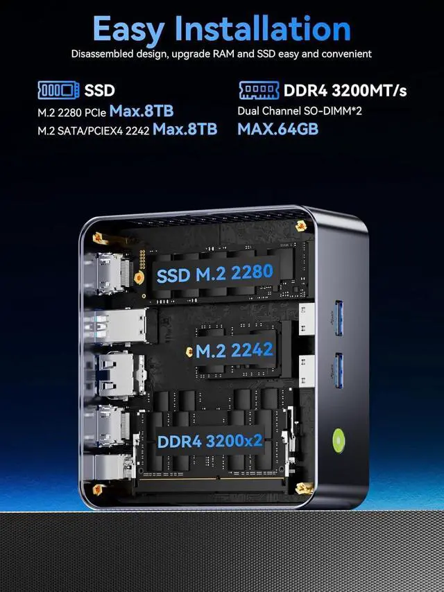 Alt view image 4 of 5 - GMKtec Mini PC Intel i7 12700H (14C/20T 4.7 GHz) 16GB DDR4 1TB SSD, Mini Desktop Computer Iris XE Graphics, Triple 4K Display, WiFi 6, BT5.2, USB-C M3 Ultra