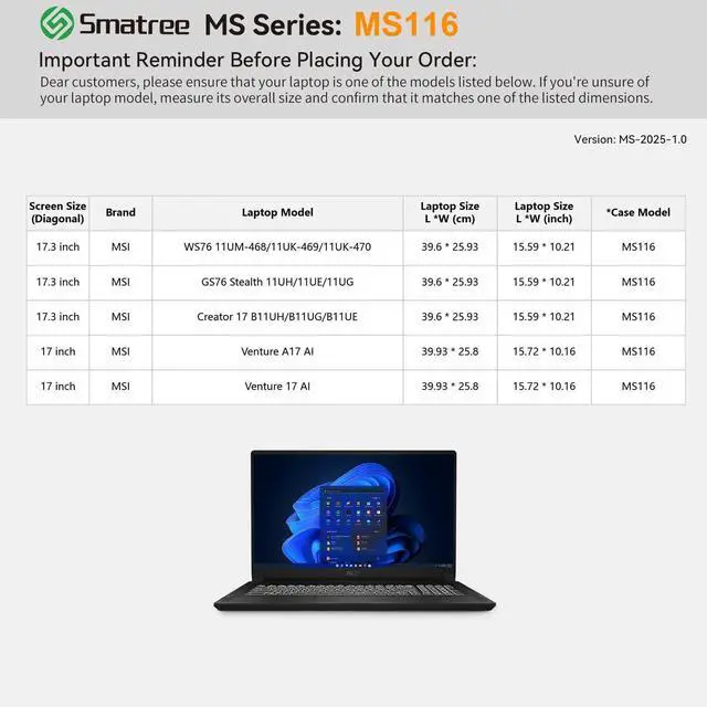 Alt view image 2 of 5 - Smatree MS116 Hard EVA Protective Sleeve Case with Stand Compatible for 17 inch MSI Venture A17/17 AI, for 17.3 inch Creator 17 B11U, for 17.3inch MSI GS76 Stealth 11U/WS76 11U Waterproof Sleeve