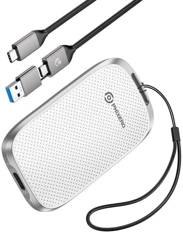 Main image of PHIXERO P5 1TB External Portable SSD - 5Gbps External Hard Drive with 2-in-1 USB C to C & USB C to A Cable for PC, Mac, PS5, Xbox | Anti-Shock, Compact Design with Lanyard Hole,White