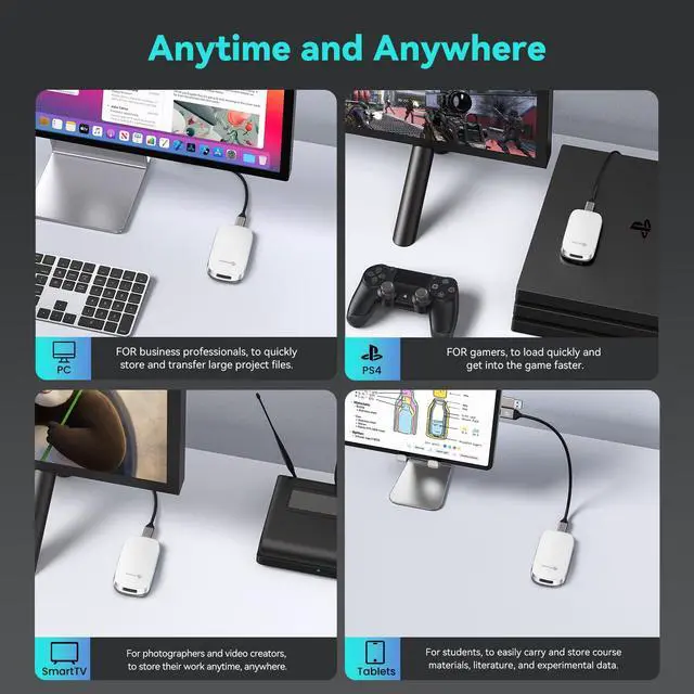 Alt view image 5 of 5 - PHIXERO P5 1TB External Portable SSD - 5Gbps External Hard Drive with 2-in-1 USB C to C & USB C to A Cable for PC, Mac, PS5, Xbox | Anti-Shock, Compact Design with Lanyard Hole,White