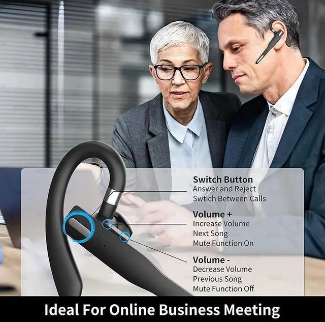 Alt view image 4 of 5 - Business Wireless Headset with Mic for Work IPX7 Waterproof  50H Battery (8H+Case) Bluetooth 5.3 Earpiece  PC-Ready for Driving & Office