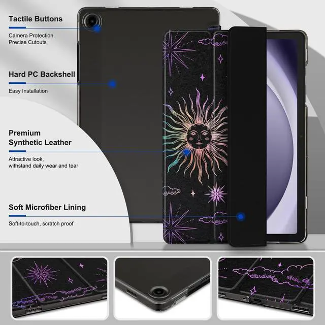 Alt view image 3 of 5 - DONGKE Case for Samsung Galaxy Tab A9+/A9 Plus 11 inch 2024 2023 (SM-X210/X216/X218), Slim Stand Hard PC Translucent Back Shell Smart Cover, Auto Wake/Sleep - Moon & Stars