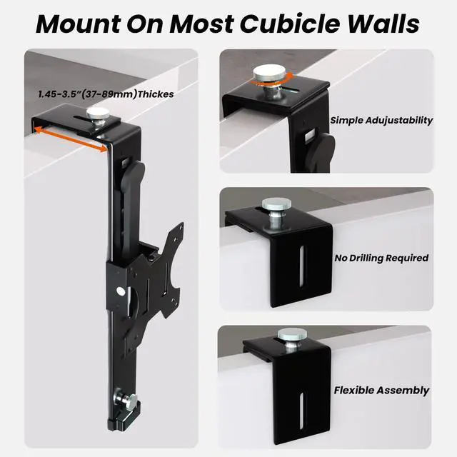 Alt view image 5 of 5 - PUTORSEN 13-35 Inch Cubicle Monitor Hanger, Height Adjustable Mount With VESA 7575mm and 100100mm, Clamp Hook Top Holds Up to 26.4 lbs, Black, YPT18-H01