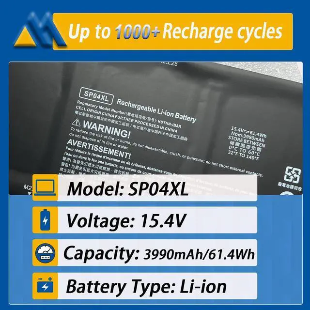 Alt view image 2 of 5 - Mobik 61.4Wh SP04XL L28764-005 Laptop Battery Replacement for HP Spectre X360 13T-AP000 13-AP0XXX 13-AP0013DX 13-AP0045NR 13-AP0053DX Series HSTNN-IB8R HSTNN-OB1B L28538-AC1 TPN-Q203 15.4V 3990mAh