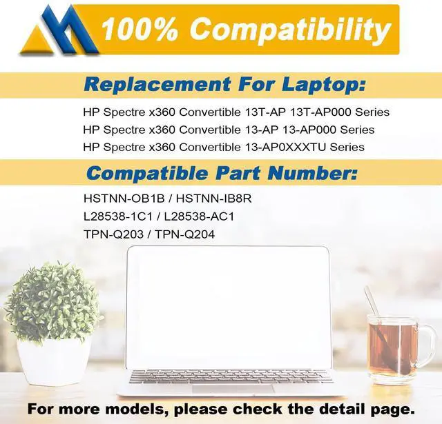 Alt view image 5 of 5 - Mobik 61.4Wh SP04XL L28764-005 Laptop Battery Replacement for HP Spectre X360 13T-AP000 13-AP0XXX 13-AP0013DX 13-AP0045NR 13-AP0053DX Series HSTNN-IB8R HSTNN-OB1B L28538-AC1 TPN-Q203 15.4V 3990mAh