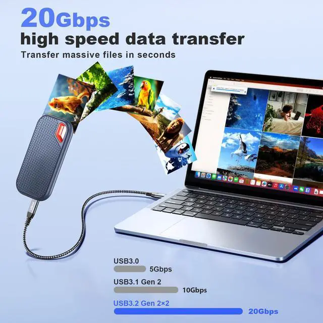 Alt view image 2 of 5 - Short USB C Cable [1FT, 3Pack] 20Gbps Data Transfer, 4K Video Monitor, USB 3.2 Gen 2x2, Type C 100W PD Fast Charging Cord for iPhone 16/15, Samsung T7, MacBook Pro, iPad Pro, Galaxy 25/24, Chromebook