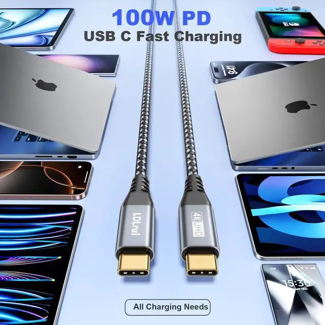 Alt view image 5 of 5 - Short USB C Cable [1FT, 3Pack] 20Gbps Data Transfer, 4K Video Monitor, USB 3.2 Gen 2x2, Type C 100W PD Fast Charging Cord for iPhone 16/15, Samsung T7, MacBook Pro, iPad Pro, Galaxy 25/24, Chromebook
