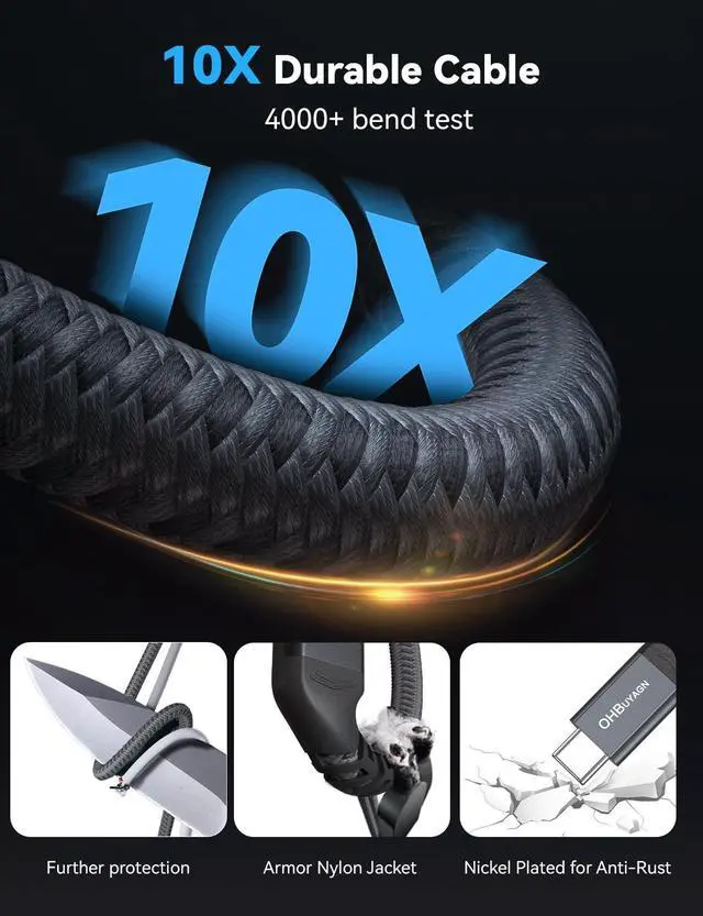 Alt view image 5 of 5 - 80Gbps USB 4 V2 Cable for Thunderbolt 4 Cable [2 Pack 3.3FT], PD 3.1 240W Fast Charging USB C Data Transfer Cable, Dual 8K/6K Video Monitor for Thunderbolt 5, iPhone, MacBook, Mac mini, SSD, Dell XPS