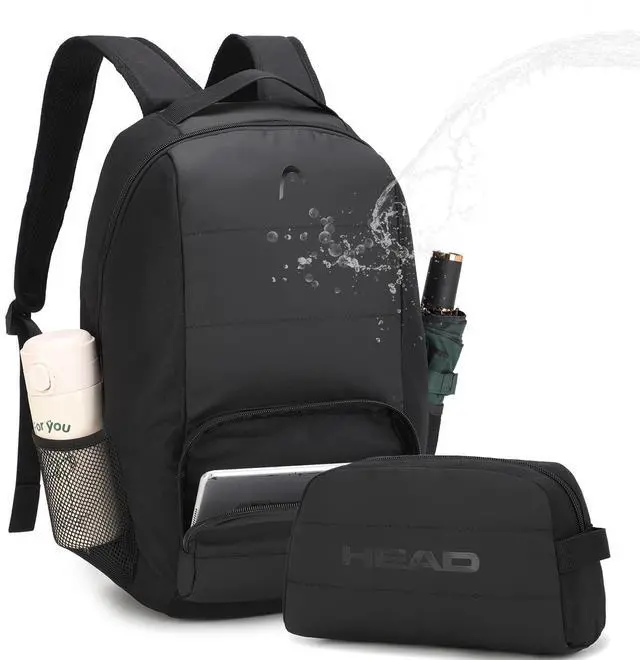 Main image of HEAD Waterproof Travel Laptop Backpack for Men, Lightweight Casual Daypack Backpacks with Toiletry Bag for Work/College/Sport/Gym/Workout, Fits 15.6 inch Laptop, Black