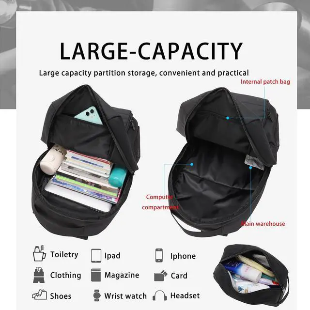 Alt view image 5 of 5 - HEAD Waterproof Travel Laptop Backpack for Men, Lightweight Casual Daypack Backpacks with Toiletry Bag for Work/College/Sport/Gym/Workout, Fits 15.6 inch Laptop, Black