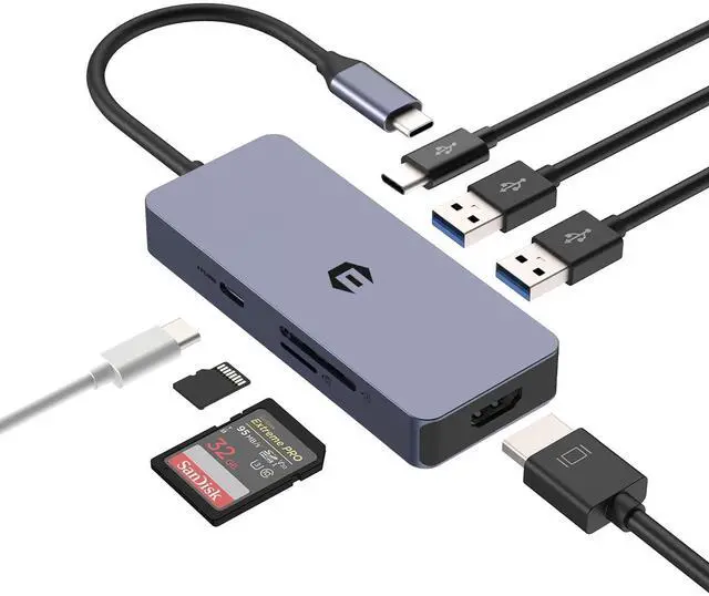 Main image of USB C Hub, 7 Ports USB 3.0 Hub with 5Gbps Data Transfer, USB C to HDMI with HDMI, USB C 3.0/2.0, SD/TF, PD 100W Compatible with Type C MacBook, Mac Pro, iMac
