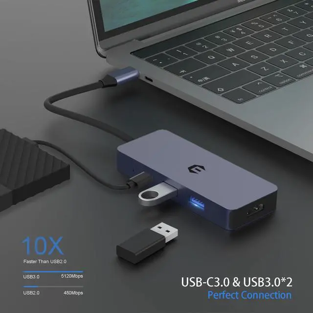 Alt view image 3 of 5 - USB C Hub, 7 Ports USB 3.0 Hub with 5Gbps Data Transfer, USB C to HDMI with HDMI, USB C 3.0/2.0, SD/TF, PD 100W Compatible with Type C MacBook, Mac Pro, iMac