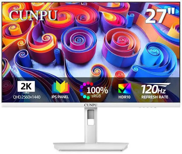 Main image of CUNPU 27 Inch 2560x1440p 120Hz White Monitor, IPS Ultra-Thin Bezel Computer Gaming Monitor, 100% sRGB, 16.7M Colors, Adaptive Sync, HDMI/DP, VESA 100x100mm, Eye Care, Tilt Adjustable for Game and Work