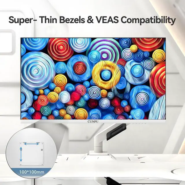 Alt view image 5 of 5 - CUNPU 27 Inch 2560x1440p 120Hz White Monitor, IPS Ultra-Thin Bezel Computer Gaming Monitor, 100% sRGB, 16.7M Colors, Adaptive Sync, HDMI/DP, VESA 100x100mm, Eye Care, Tilt Adjustable for Game and Work