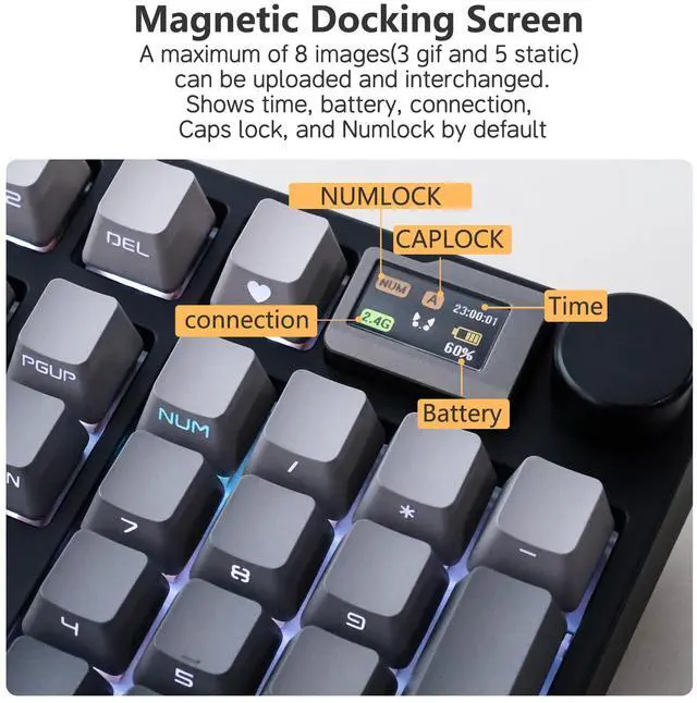 Alt view image 5 of 5 - NJ98 Wireless Custom Mechanical Keyboard with Screen Knob 96% Hot Swappable RGB Keyboard Mac Windows (Pale Green, Steel Plate-Box Deep Sea)