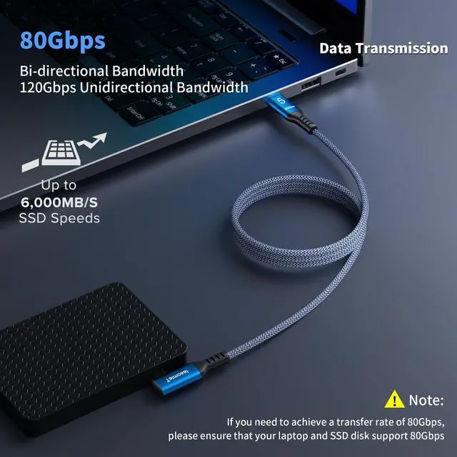 Alt view image 5 of 5 - 240W for Thunderbolt 5 Cable Right Angle 3.3 ft, 120Gbps Bandwidth, 80Gbps, Dual 8K, 4K 540Hz, Triple 4K 144Hz for iPhone 17, Thunderbolt 4, USB4, SSD, MacBook M4 Pro, Dock, eGPU, Mac mini M4 / M4 Pro
