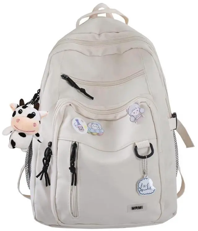 Main image of SPORTBANG Cute Aesthetic Backpack for teen girls middle school Bag Student Laptop White Backpacks With Cute pin accessories (White, One Size)