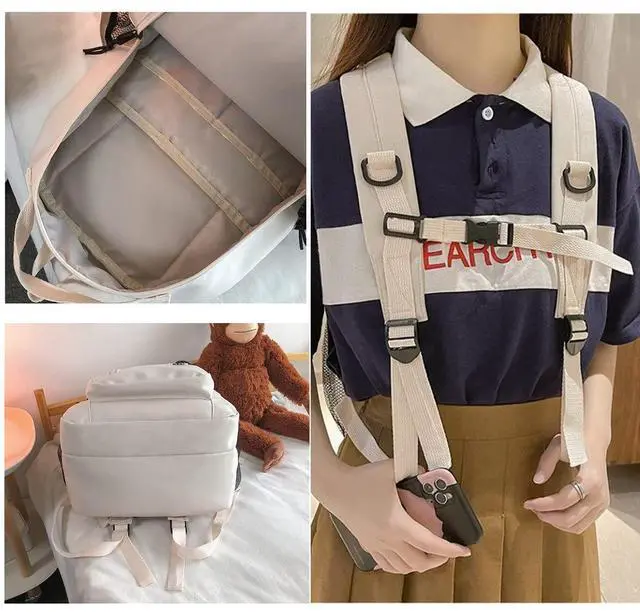 Alt view image 3 of 5 - SPORTBANG Cute Aesthetic Backpack for teen girls middle school Bag Student Laptop White Backpacks With Cute pin accessories (White, One Size)