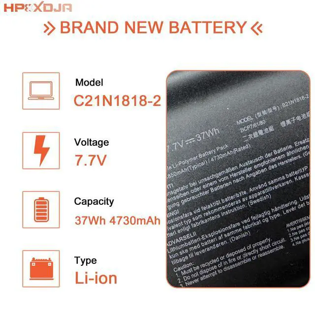 Alt view image 2 of 5 - HPXXDJA C21N1818-2 Laptop Battery Replacement for ASUS VivoBook X409 X409DJ X409DL X409FA X409BA X409DA X509 14 X415 15 X515EA X545 X545FA X545FB X545FJ Series C21N1818 7.7V 37Wh 4730mAh
