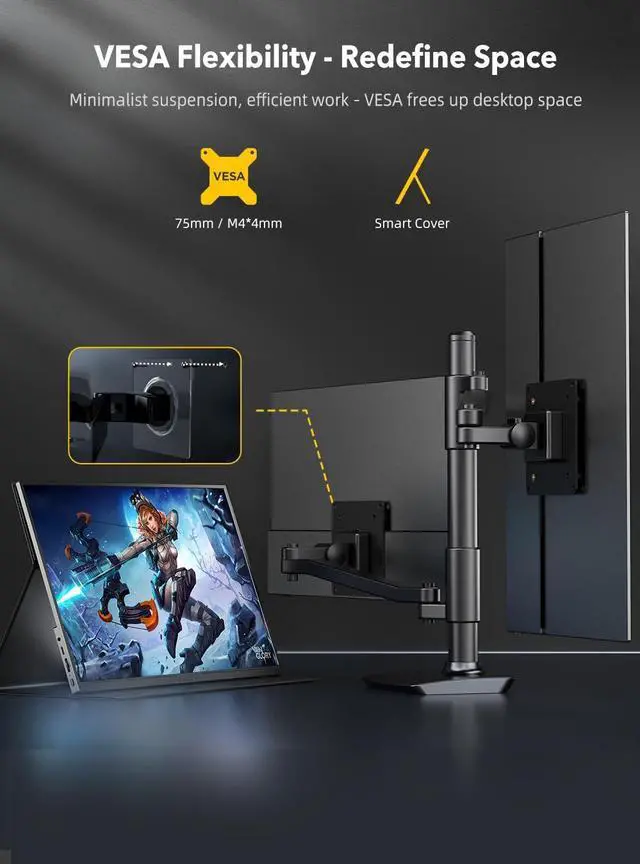 Alt view image 5 of 5 - UPERFECT True 4K Portable Monitor QLED, 15.6 600 Nits Laptop Monitor, 100% AdobeRGB, UHD 3840x2400 USB-C & HDMI w/Smart Case, HDR FreeSync Eye Care, Travel Screen for Computer, Mini PC, Game Consoles