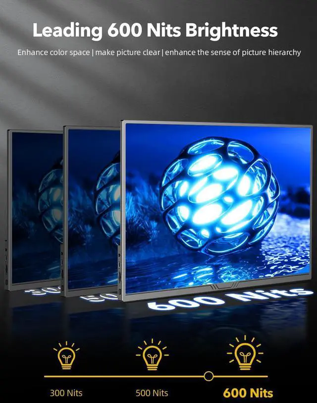 Alt view image 4 of 5 - UPERFECT True 4K Portable Monitor QLED, 15.6 600 Nits Laptop Monitor, 100% AdobeRGB, UHD 3840x2400 USB-C & HDMI w/Smart Case, HDR FreeSync Eye Care, Travel Screen for Computer, Mini PC, Game Consoles