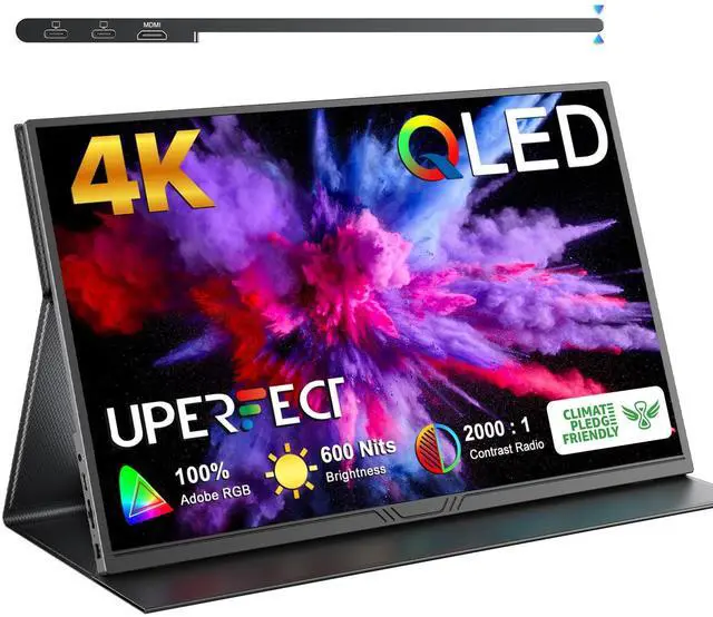 Main image of UPERFECT True 4K Portable Monitor QLED, 15.6 600 Nits Laptop Monitor, 100% AdobeRGB, UHD 3840x2400 USB-C & HDMI w/Smart Case, HDR FreeSync Eye Care, Travel Screen for Computer, Mini PC, Game Consoles