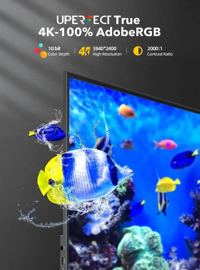 Alt view image 3 of 5 - UPERFECT True 4K Portable Monitor QLED, 15.6 600 Nits Laptop Monitor, 100% AdobeRGB, UHD 3840x2400 USB-C & HDMI w/Smart Case, HDR FreeSync Eye Care, Travel Screen for Computer, Mini PC, Game Consoles