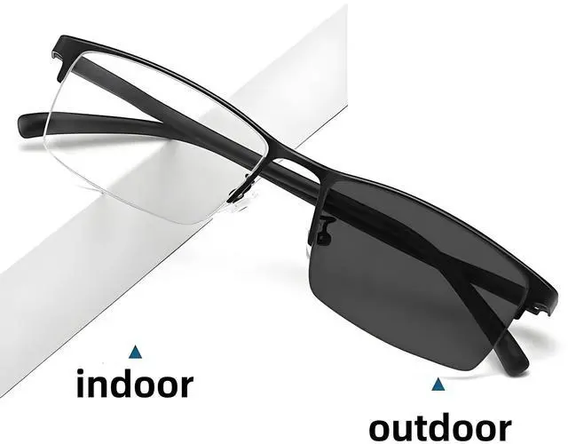 Alt view image 2 of 5 - HOPWODE Anti blue light glasses, color changing glasses, half frame business glasses, men's and women's myopia glasses, sunglasses (Black, -1.0, Diopters)